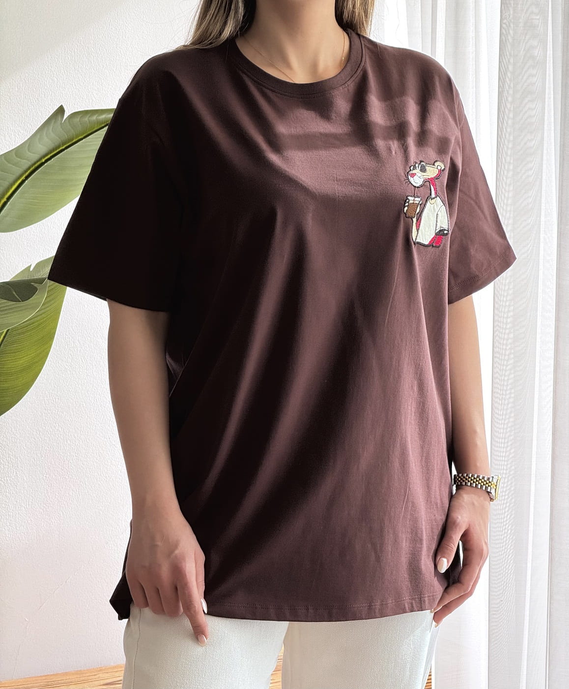 تیشرت لانگ پلنگ صورتی تیشرت لش تیشرت لش دخترونه پلنگ صورتی